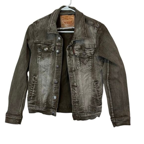 Levi’s Denim Trucker Jacket Size S Button Down Logo Pockets Grayish-Brown Casual - Picture 1 of 13